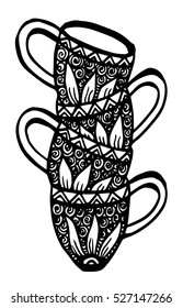 Four Coffee Cups. Hand drawing illustration