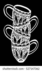 Four Coffee Cups. Hand drawing illustration