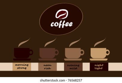 four coffee cups and coffee logo / design layout