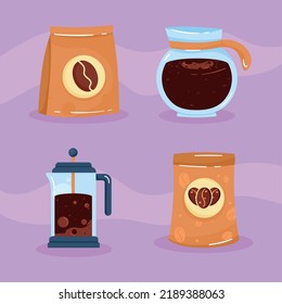 four coffee drink set icons