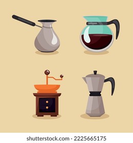 four coffee drink set icons