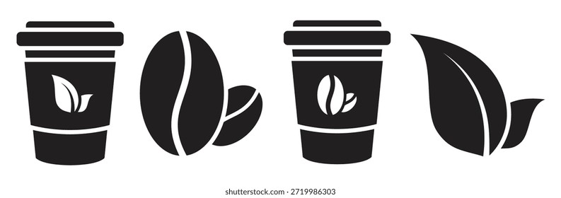 Cuatro iconos de la web negra del café y del té fijados