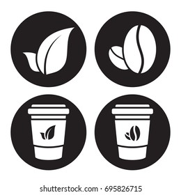Four Coffee and tea white web icons set on a black background