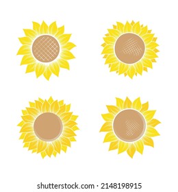 Four color abstract sunflower silhouettes. Different flowers editable forms isolated on white background