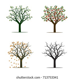 Cuatro manzanos de color. Ilustración vectorial.