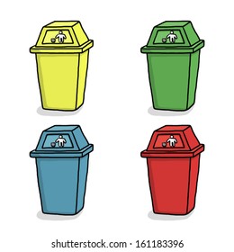 four color of bin / cartoon vector and illustration, isolated on white background.