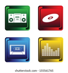 Four color buttons on a white background