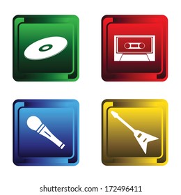 Four color buttons on a white background