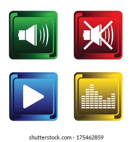 Four color buttons on a white background