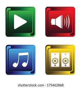 Four color buttons on a white background