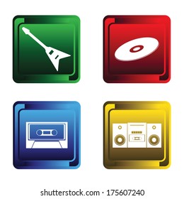 Four color buttons on a white background