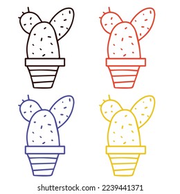 Four color cactus icon isolated on white background.