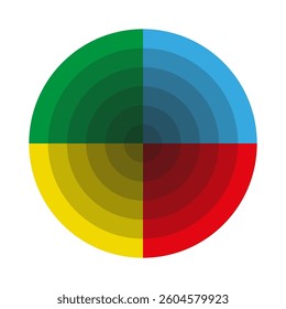 Four color circle. Geometric radial shape. Abstract contrast symbol. Vector illustration.