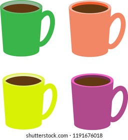 
Four color coffee mugs vector