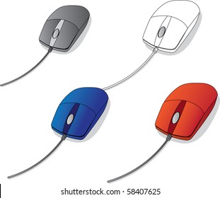 four color computer mouse - vector illustration