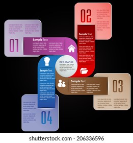 four color creative design modern template for website and graphic, icon, text box, numbers.