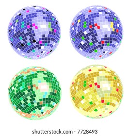 four color disco balls, vector