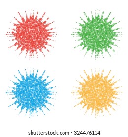 four color dotted splashes on white background