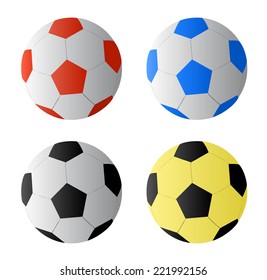 Four color football or soccer  balls, vector 