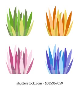 four color of grass orange, pink, blue, green object on white background, vector illustration