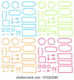 Four color highlighter marker's set. Hand drawing elements for select and edit text.