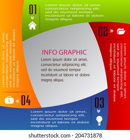 four color modern creative design template for website, graphic, icon, number, text box.
