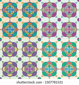 Four Color Modern Repeat Pattern Tiles Based on Portuguese Azulejos with a contemporary twist and color scheme vector eps