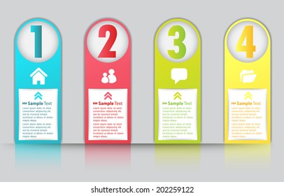 four color modern text box template, numbers, icon.