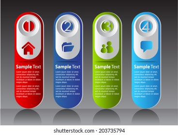 four color modern text box template for website and business, icon, numbers. 