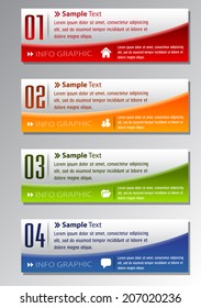four color modern text box for website and business, numbers, icon. 