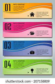 four color modern text box for website graphic and business, numbers, icon. 