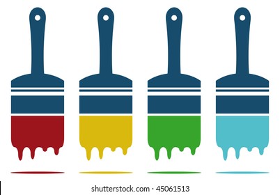 four color paint brushes in color vector mode