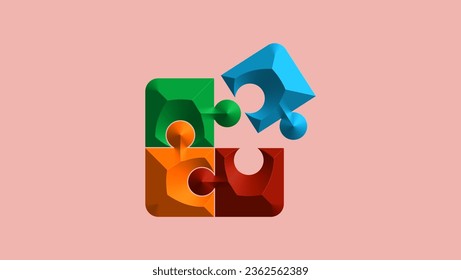 Four color puzzle, 3d vector, stone relief, high quality vector