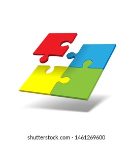 Four color puzzle elements with shadow
