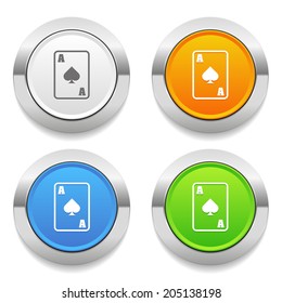 Four color round button with ace peak icon and metallic border