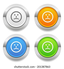 Four color round button with angry icon and metallic border