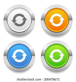 Four color round button with arrow icon and metallic border