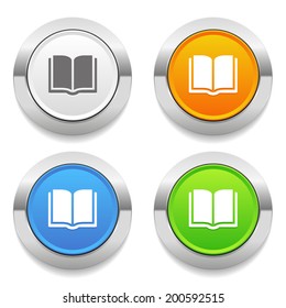 Four color round button with book icon and metallic border