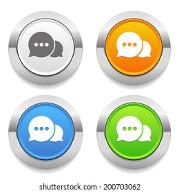 Four color round button with chat icon and metallic border