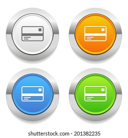 Four color round button with credit card icon and metallic border