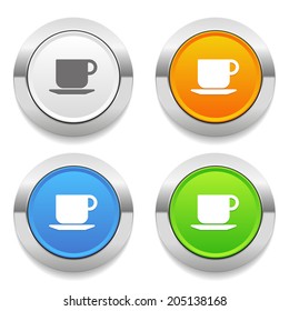 Four color round button with cup icon and metallic border