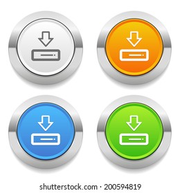 Four color round button with download icon and metallic border