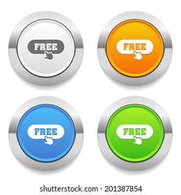 Four color round button with free icon and metallic border