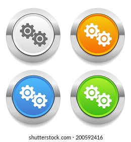 Four color round button with gear icon and metallic border