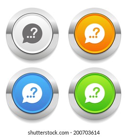 Four color round button with help-chat icon and metallic border