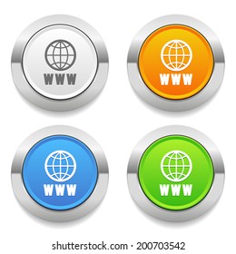 Four color round button with internet icon and metallic border