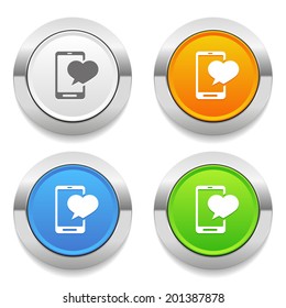 Four color round button with love message icon and metallic border