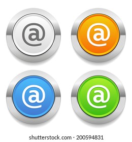 Four color round button with mail icon and metallic border