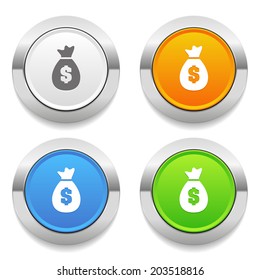 Four color round button with money icon and metallic border
