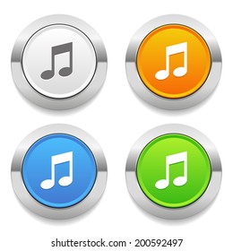 Four color round button with music icon and metallic border